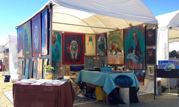 A booth displaying art