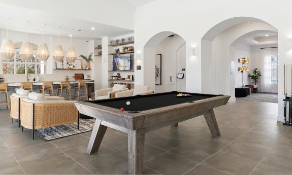 The common lounge has a pool table and counter bar