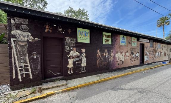 The mural on the side of the Corner Market's building