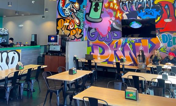 The inside dining area of the eccentric eatery
