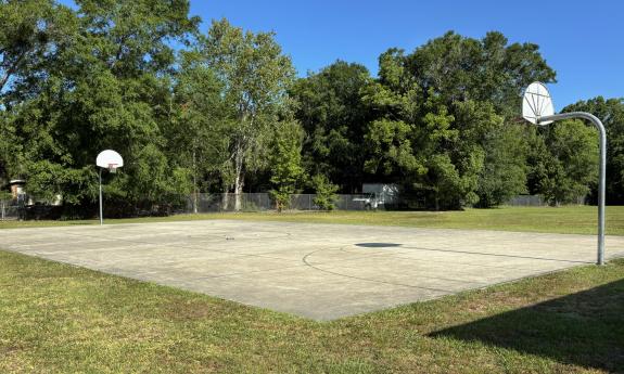 An outdoor basketball court