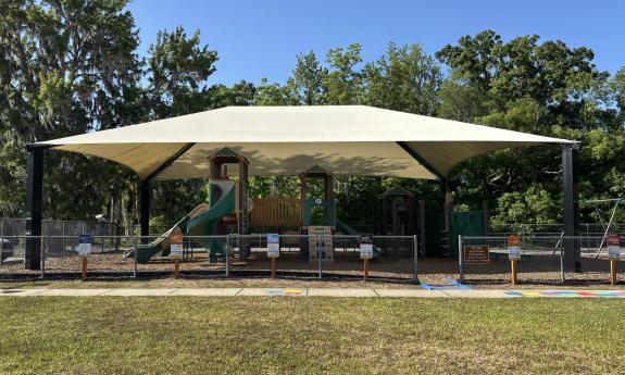 A covered playground set