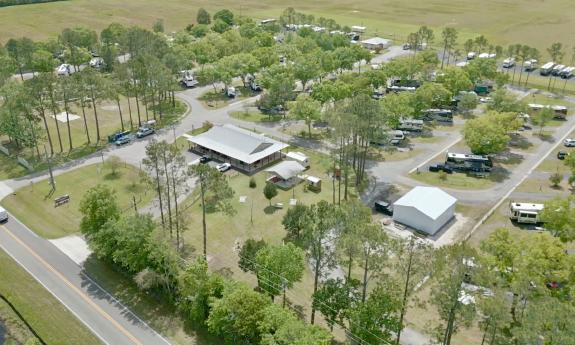 The aerial view of a motorhome park in St. Augustine