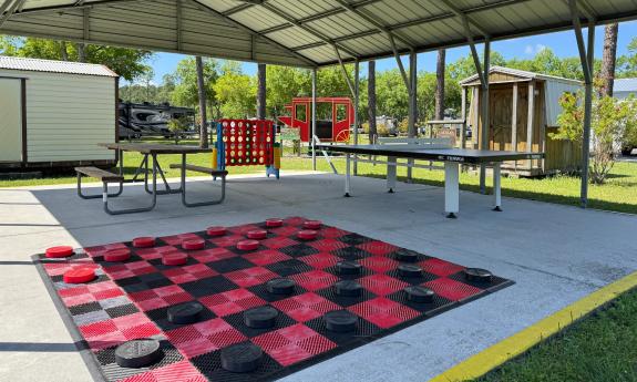 Several games can be played under this covered outdoor space
