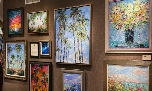 Plant and coastal artwork exhibit at the James Coleman Signature Gallery