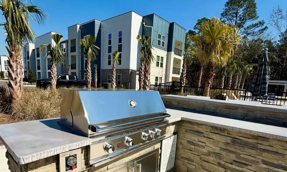 The community grill on a patio at The Bradley St. Augustine
