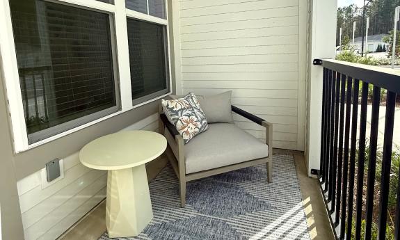 A private patio on a first-floor apartment