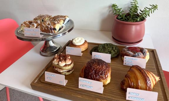 Assorted pastries on display at the Flamingo Coffee Bar