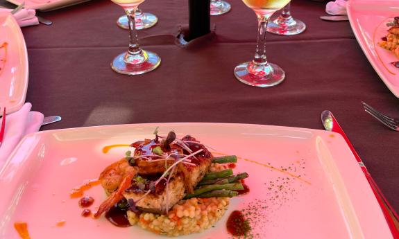 This beautifully presented entree is paired with white wine