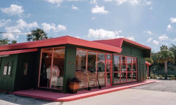 The exterior of the Flamingo Coffee Bar