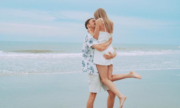 An intimate couple at the beach