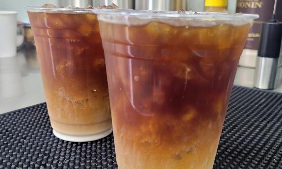 Iced coffees made at the shop