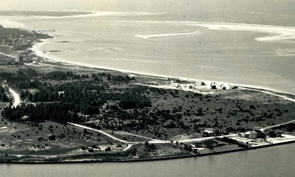 An aerial view of Davis Shores neighborhood when it was just developing