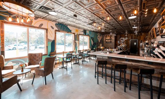 Indoor dining and bar seating at Foxtail