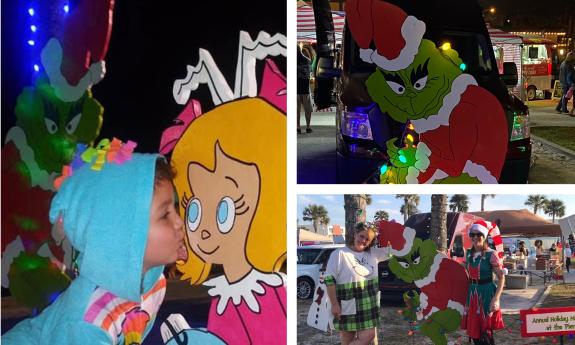 A collage of three photos from a beach holiday market