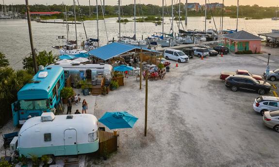 Ragga Surf Cafe as seen from above, on the San Sebastian River