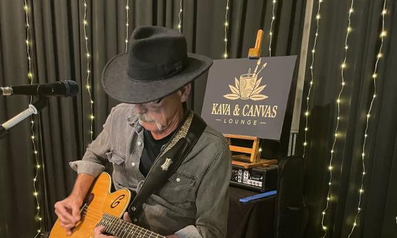 JIm Morrow onstage at Kava & Canvas Lounge