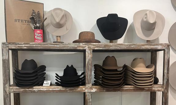 Shelves of hats inside the shop