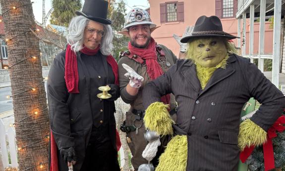 Christmas characters from The Tasting Tours visiting the eatery