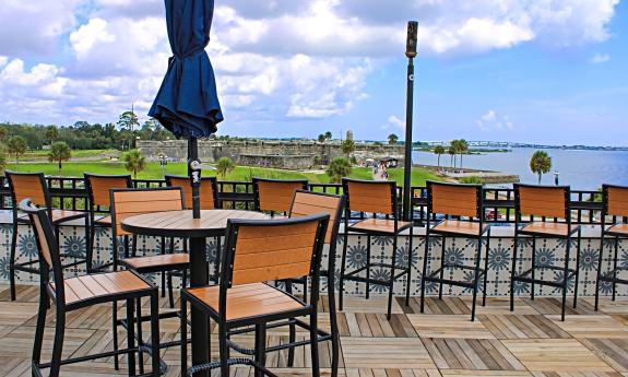 High-top tables on the roof at River and Fort