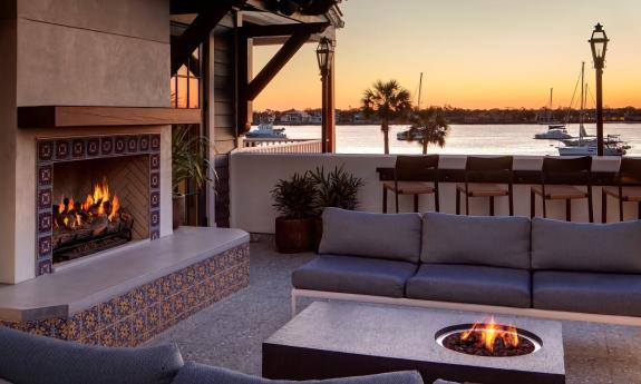 The Saint Italian restaurant has a fireplace balcony