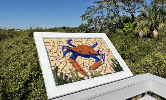 A crab mosaic made by a local artist