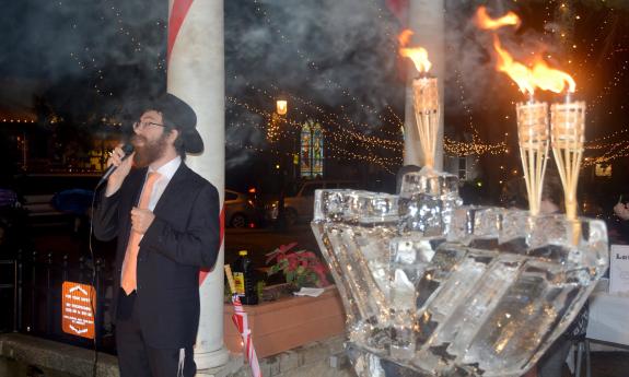 The ice menorah at the community chanukah celebration