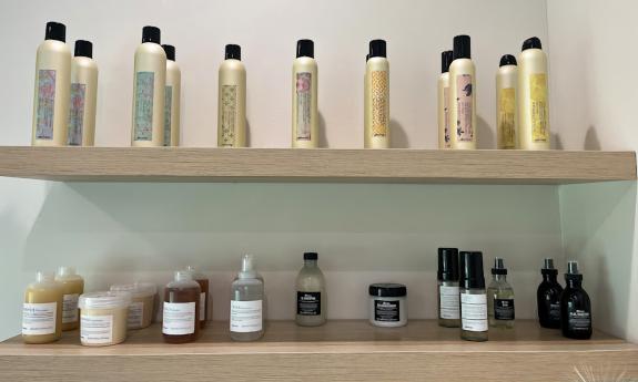 Shelves of hair care products