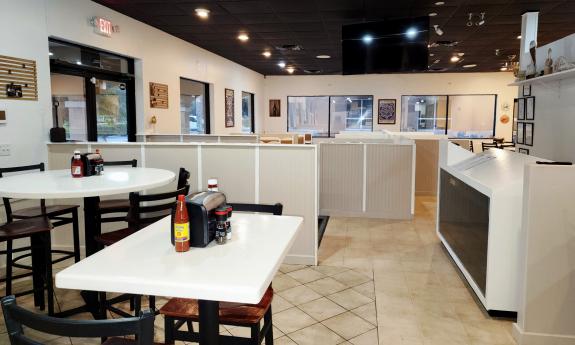 The indoor dining space inside The Cajun Beach
