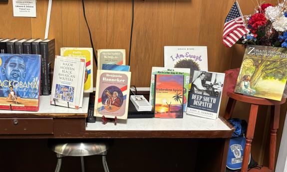 A display of books by Black authors in the ACCORD Civil Rights Museum