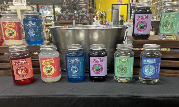 Florida Moonshine products on display in a local store