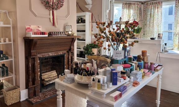 Discounted products set up on a table