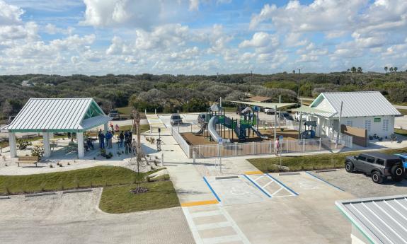 The playground and covered seating area at North Beach Park