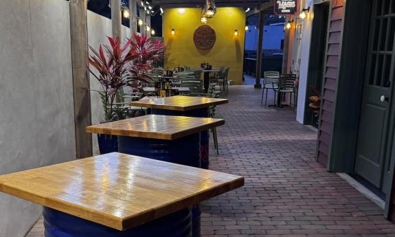 Tables filling up the outdoor space