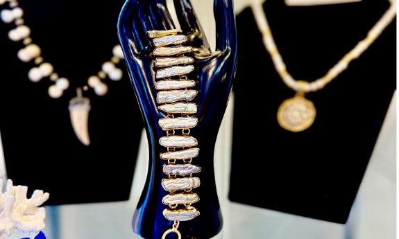 Jewelry created from pearls, focused on a beautiful bracelet