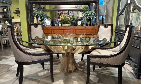 A unique shape of a table inside the store