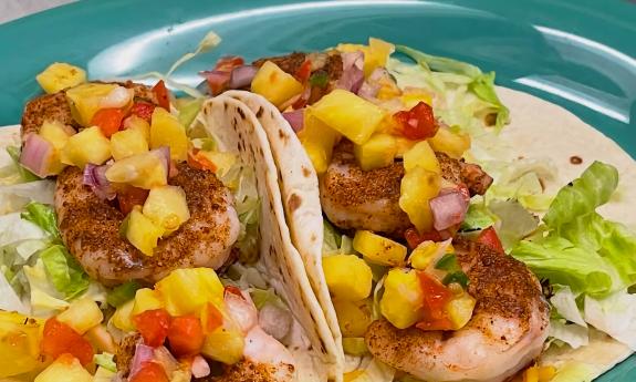 Blackened shrimp tacos at Back 40 A1A