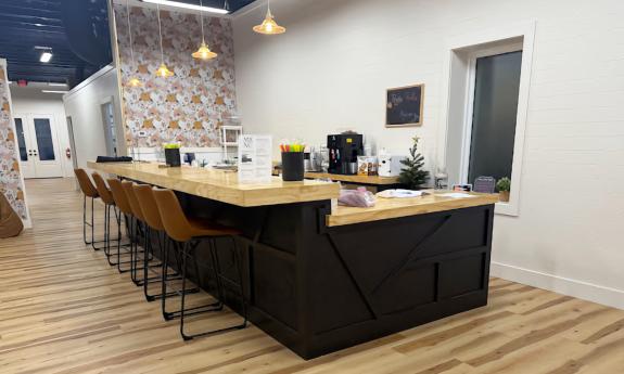 The counter space inside the shop