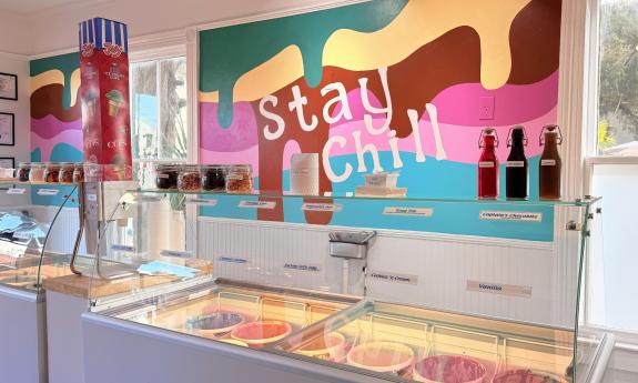 The ice cream counter inside the shop