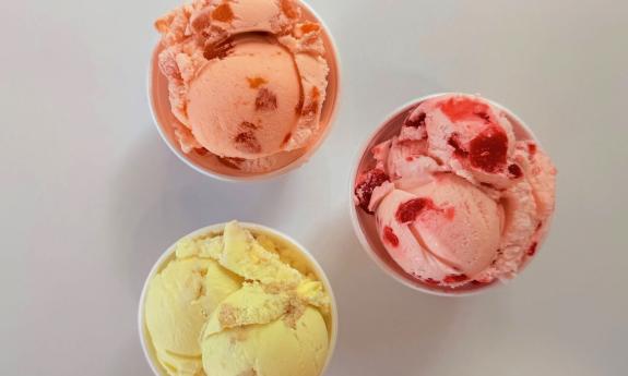 Cups of various ice cream flavors