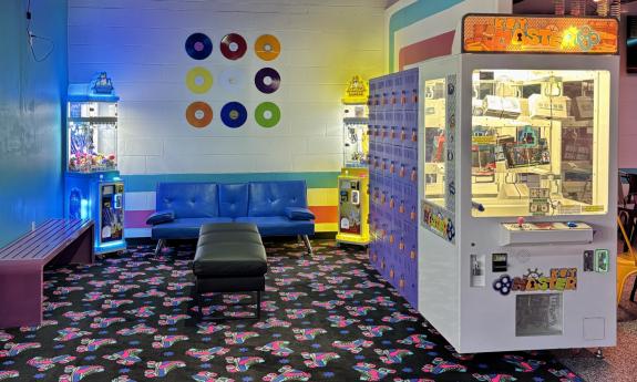 Lockers, benches, and games inside