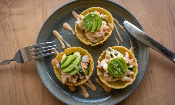 A plate of shrimp ceviche