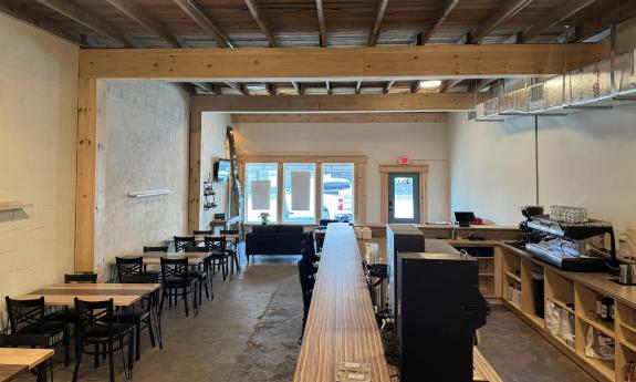 The indoor counter and dining space at Hastings Coffee