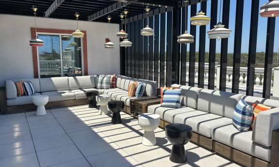 The lounge area on the rooftop of Hotel Amalga