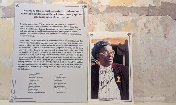 A photo of Carrie Johnson and a description of her recorded music