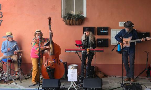 The Potato Heads performing outside