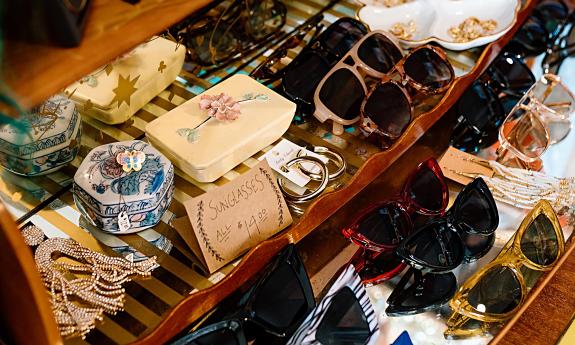 Shelves of sunglasses and accessories