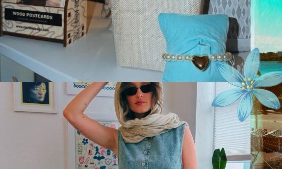 A collage of clothing and accessories found at Stay Sunny