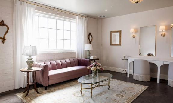 A pink-accented bridal suite