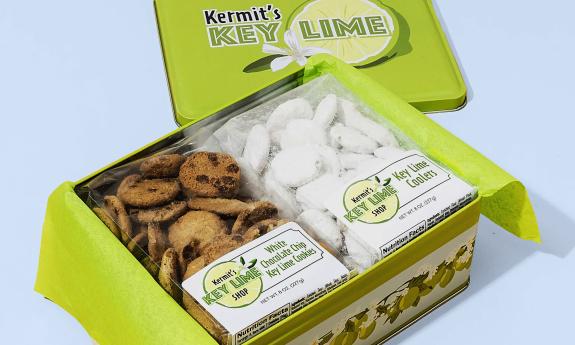 A gift tin can of specialty cookies